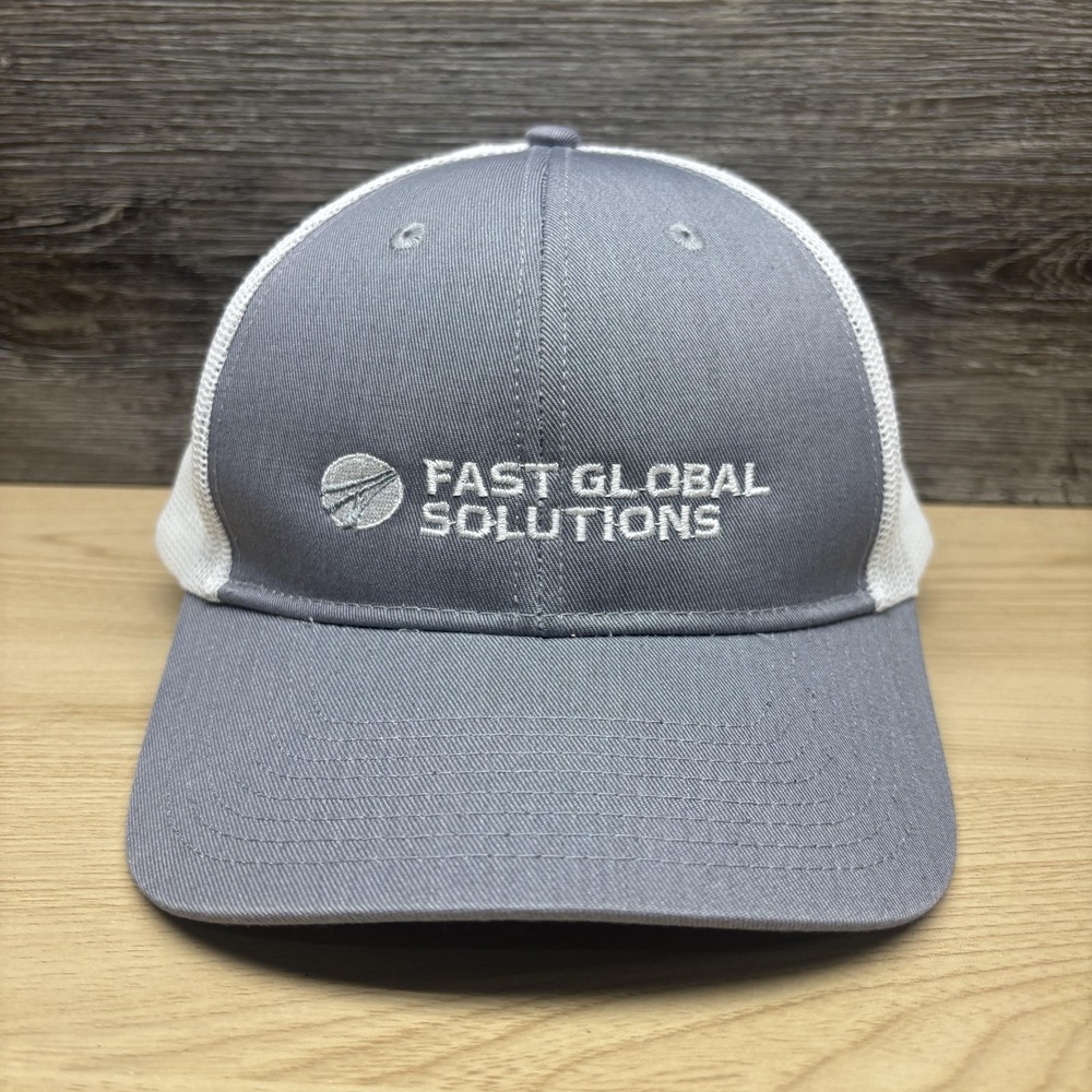 Fast Global Solutions Hat Cap Snap Back Gray White Mesh Trucker Baseball Mens